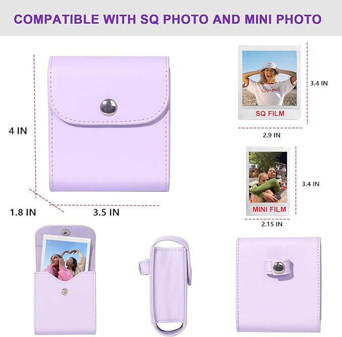 WOGOZAN Square Album for Fujifilm Instax Square/SQ1/SQ40/SQ6/SQ10/SQ20/SP-3 Instant Camera 2.9x3.4 Inch Film for Instax Square Film, Photo Album for Polaroid Mini Pictures, SQ Photo Pouch Bag (Purple)