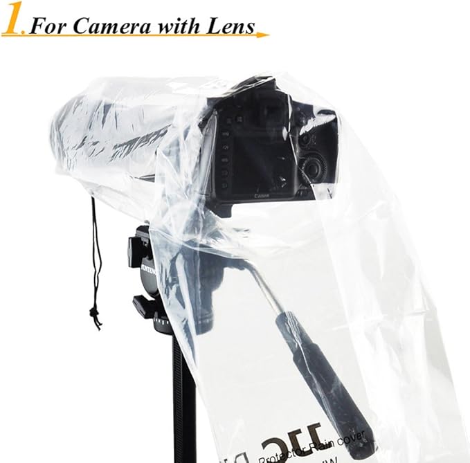 JJC 2 Types DSLR Camera Rain Cover Coat Sleeve Protector for Canon Nikon Fujifilm Sony Olympus Panasonic Pentax Sigma with a Lens & Flash PE Material Clear See-Through(2 Pack)