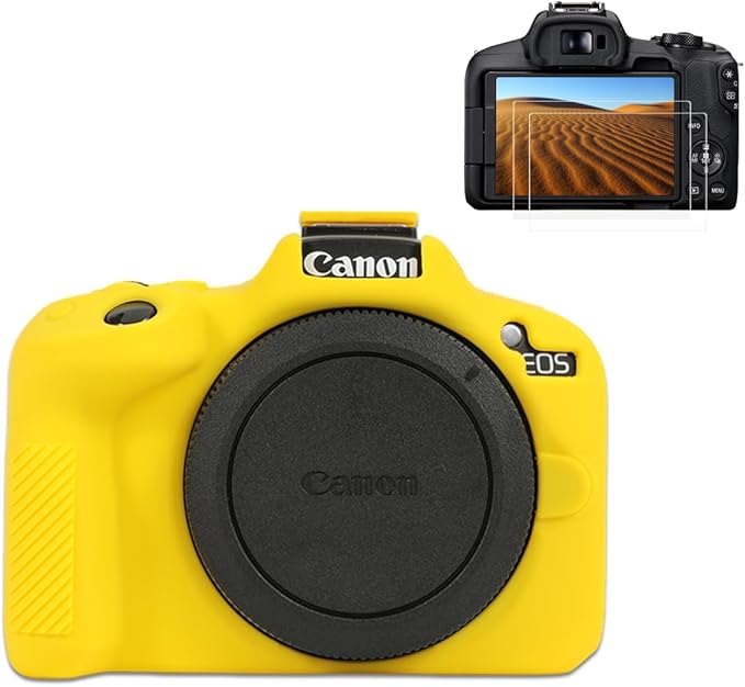 Pocoukate Case for Canon EOS R50 Camera, Soft Silicone Protective Cover Skin with EOS R50 Screen Protector Accessories for Canon EOS R50 Mirrorless Camera Silicone Case - Yellow