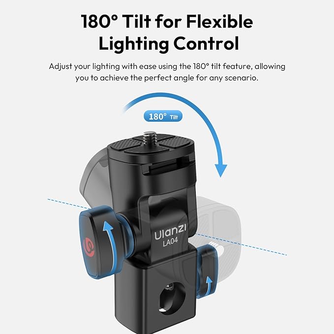 ULANZI LA04 Light Stand Mount Adapter with 1/4” Screw, Quick Release Mounting Plate for Camera Monitor Ring Light, Fits Flat Head Light Stand/Boom arm/C Stand, 180° Tilt Max. Load 6.6lb/3kg