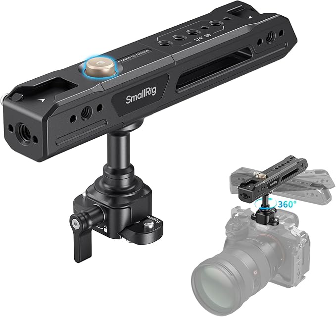SmallRig Rotating Top Handle with NATO Clamp, Lightweight NATO Top Handle for Camera Cage, Maximum Capacity 15KG, One-Key Rotation 360°, with Cold Shoe Mount & 1/4''-20 Threaded Holes - 4152