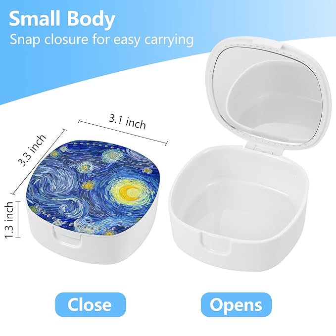 Retainer Case with Mirror & Ventilation Holes - Night Guard & Orthodontic Aligner Case, Blue Star