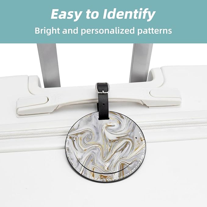 2 Pack Black Golden White Marble Luggage Tag Set | Durable ID Tags for Suitcases & Travel Bags | Name Identifiers for Easy Bag Recognition