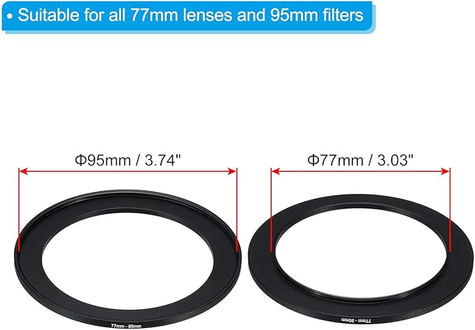 PATIKIL 77mm-95mm Metal Step Up Ring with Cleaning Cloth, 2 Pack Camera Lens Filter Adapter Ring Aluminum Filter Adapter Ring for Camera Lenses Hood, Black