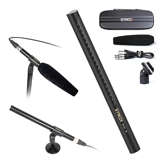 SYNCO D2 XLR Shotgun Microphone, Hypercardioid Condenser Mic for Camcorder, DSLR, Audio & Video Recording, Professional Directional Mic with XLR Output