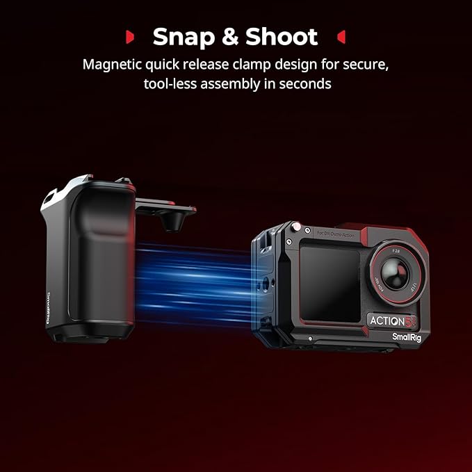 SmallRig Handle Grip Kit for DJI Osmo Action 5 Pro / 4/3 with Cage, Street Photography Grip for DJI, Quick Release, Shutter Button, Cold Shoe, Wrist Strap, 1/4 Threaded Hole for Tripod Selfie Stick