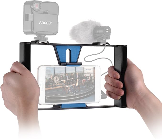 Andoer Smartphone Video Rig Phone Movie Mount Film Making Recording Vlogging Rig Hand Grip Bracket Holder Stabilizer for iPhone X 8 7s 6 Plus for Samsung Huawei Honor