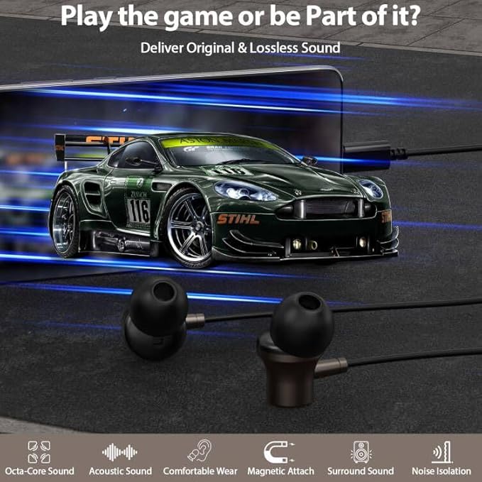 Jiunai Headphones USB C Wired Earbuds for iPhone 17 Pro Max 16 15 Mic in Ear Magnetic S M L Ear Tip Noise Isolated Volume Control Corded Type C Earphone for iPad Pro M5 Air for Galaxy S26 Gun Metal