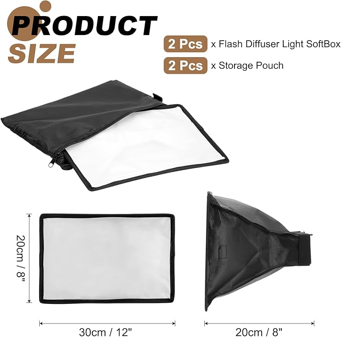 PATIKIL 8" x 12" Flash Diffuser Light SoftBox, 2Pcs Universal Collapsible Flash Diffuser with Storage Pouch for SB-5000 SB-700 SB-300 SB-900 SB-910 SB-600 SB-4, Black