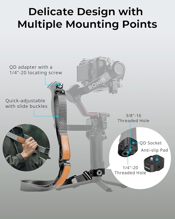 SmallRig Adjustable Sling Handgrip Gimbal Sling Handle w/Shoulder Strap for DJI RS 3 / RS 3 Pro/RS 2 Stabilizer, Ergonomic Grip for Low Angle Shots