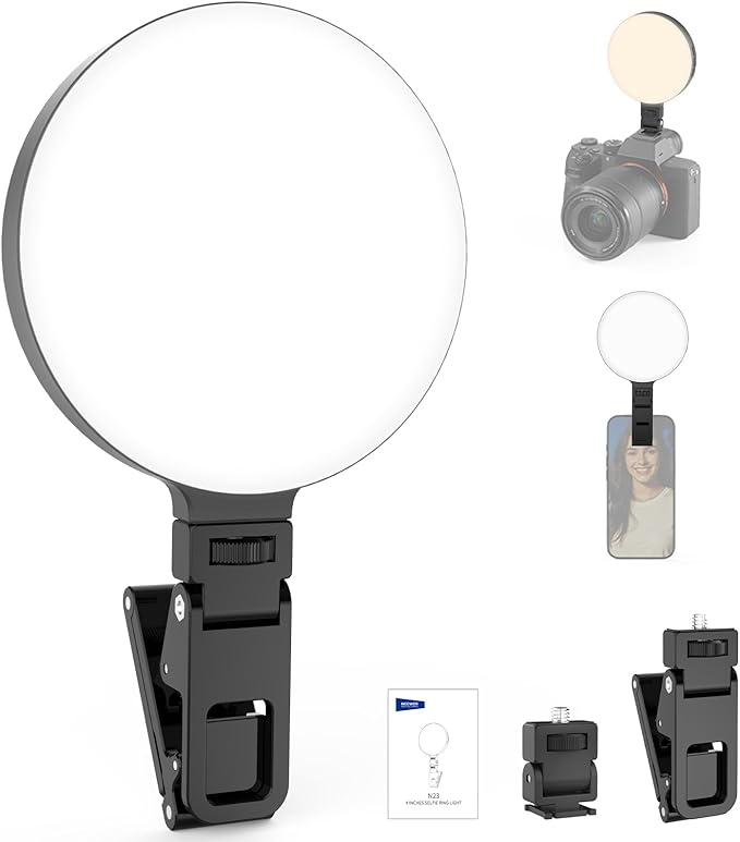 NEEWER Entry Level Version LED Selfie Ring Light, 4.8W Bi Color Edge Lit Clip Phone Fill Lighting with 2000mAh Battery, CRI90+ for Camera Laptop Computer Webcam Video Conference Makeup Recording, N23