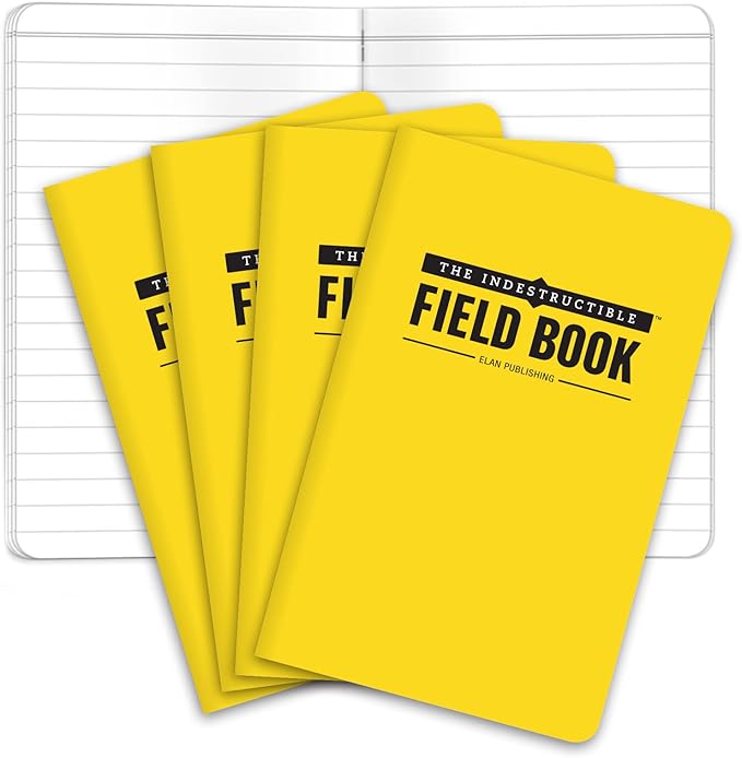 Elan Publishing Company Indestructible Field Notebook/Pocket Journal - 3.5"x5.5" - Yellow Cover - Lined Memo Book - Pack of 4