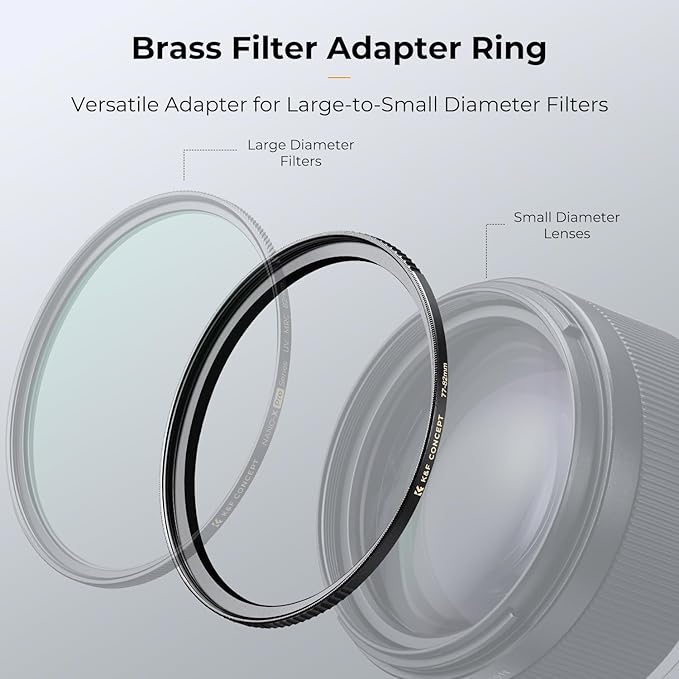 K&F Concept 49mm to 77mm Step-Up Lens Filter Adapter Ring CNC Machined Brass Filter Adapter Rings, for 49mm Lens Install 77mm Filter