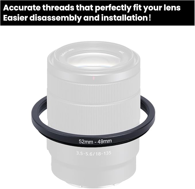 Metal Step Down Ring Filter Adapter - 52mm to 49mm - Metal Ring Step Down Rings Adapter Filter Compatible with All 49mm UV, CPL, ND, Lens Hood, Threaded Lens ect