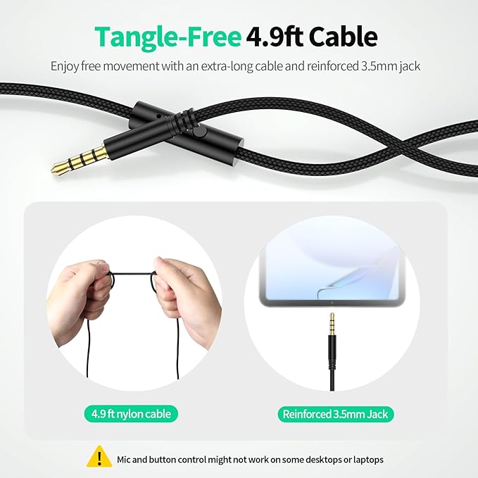 W2 USB C Headphones Wired Over Ear, 3.5mm AUX Plus USB-C Adapter, Wired Headset with Mic, Sturdy 4.9ft Extra-Long Cable for Gaming Consoles, iPhone 16, iPad & Tablets, Foldable with Pouch