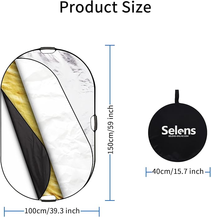 Selens 5-in-1 Oval Reflector with Handle for Photography Photo Studio Lighting & Outdoor Lighting (59 x 39 Inch)