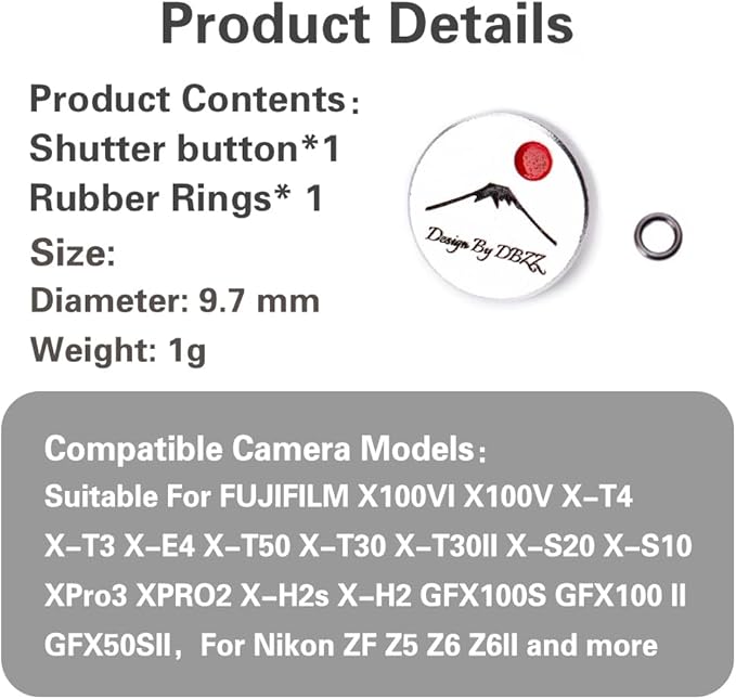 Camera Hot Shoe Cover/Shutter Button, Soft Release Button,Suitable for FUJIFILM XT5 XT4 XT3 XT30 XT20 X100V X100F XT100 X-E3 X-PRO2 X-PRO3 (Mountain-Shutter Button)