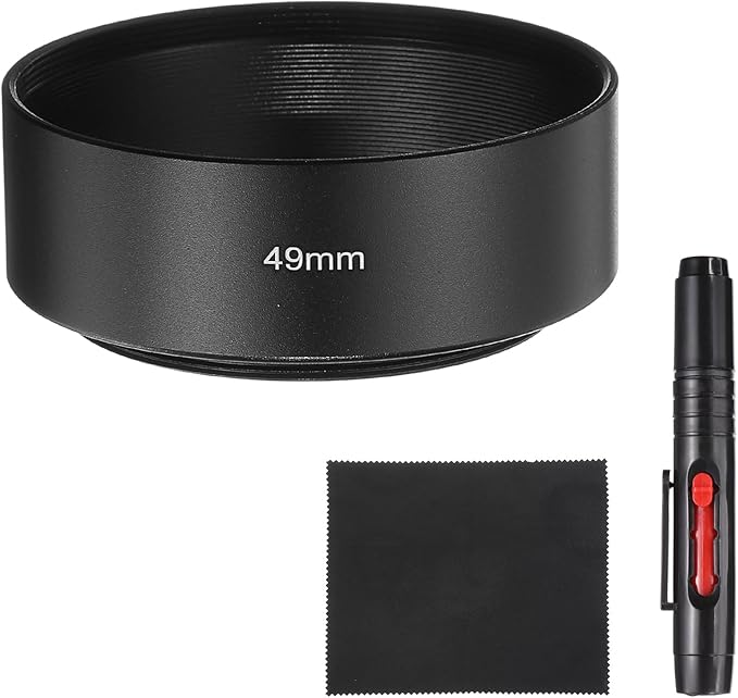 PATIKIL Lens Hood Shade, 49mm Mid-Focus Mount Standard Screw-in Metal Camera Cap Shade with Cleaning Cloth and Cleaning Pen, Black
