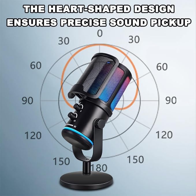 USB Gaming Microphone for PC/PS5 - RGB Condenser Mic with Noise Cancellation & Tap-to-Mute - Triple-Knob Control (Gain/Monitor Mix/Vol) - Desktop Stand for Streaming, Podcasting, Twitch, Discord