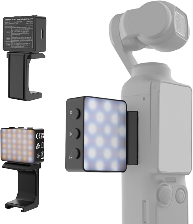 NEEWER Basics Bi Color Magnetic Camera Auxiliary Light Compatible with DJI OSMO Pocket 3, 1.5W Rechargeable Plastic Mini LED Fill Light Attachment for TikTok Vlog Selfie Video Recording, M24