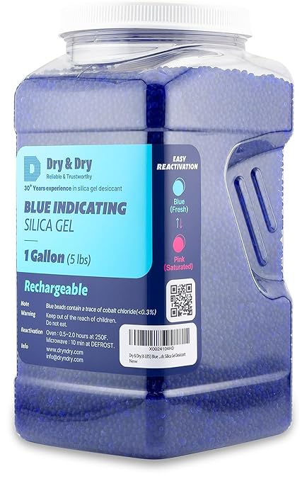 Dry & Dry [5 LBS] Blue Indicating Silica Gel Beads Desiccants (Industry Standard 3-5 mm) - Reusable Desiccant Beads Silica Beads(Blue to Pink)