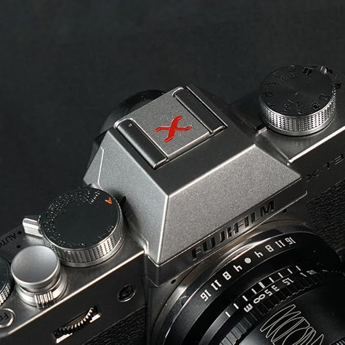 1pcs Camera Hot Shoe Cover Camera Cold Shoe Cap Protector Flash Cover Aluminum Alloy for Fuji X Fujifilm GFX Mount Camera(Silver with RedX)