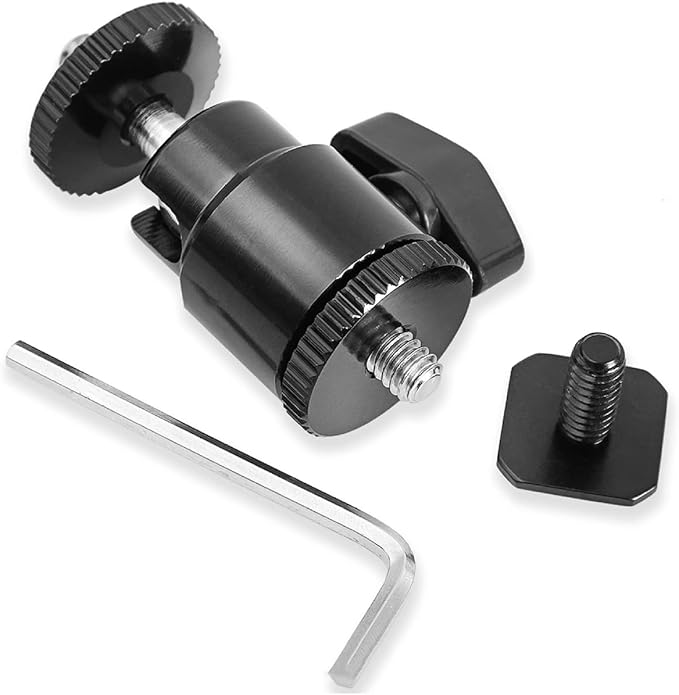 Camera Hot Shoe Mount with 1/4" Screw and Ball Head Adapter - Compatible with Camera, Camcorder, Smartphone, Action Camera, LED Lights, Microphone - 2 Pack