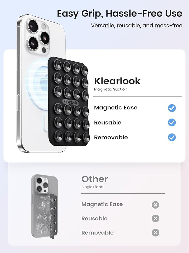 Klearlook Magnetic Suction Phone Mount for MagSafe Case, Removable Sticky Phone Grip Holder for Hands-Free Makeup/Selfie/Live Streaming/Vlog for TikTok & Instagram Influencer/Creator, Black
