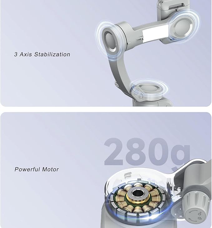 3 Axis Phone Stabilizer with Built in Tripod & Fill Light, Bluetooth Selfie Stick Gimbal with AI Face Tracking & Anti Shake for Phone Vlogging