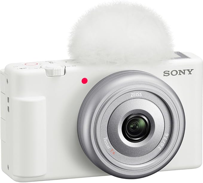 Sony ZV‑1F/W Vlog Camera in White | 20.1 MP 1‑Inch Exmor RS Sensor Compact Creator Camera (White) (ZV1F/W) + Filter Kit + 64GB Card + Photo Software + 2 x NP-BX1 Battery + More