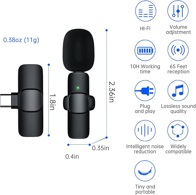 Wireless Lavalier Microphone for iPhone iPad, mini Lapel Wireless Microphone for Video Recording, TikTok Facebook Live Steam, Youtubers, Vloggers, Interview, Clip-on Plug & Play (Black)
