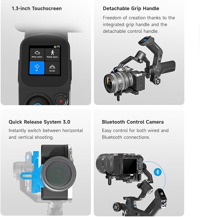 FeiyuTech SCORP Mini 3 Pro Kit 3-Axis Camera Stabilizer,Built-in AI Track,All in One Handheld Gimbal for Mirrorless, Pocket Camera,Action Camera, Phone, 2KG Payload
