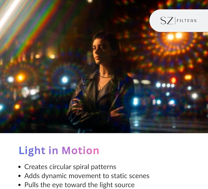 Camera Lens Filter 77mm Vortex Filter Spiral Light Effect for Photography and Video Psychedelic Creative Lens Filter for Portraits Music Videos and Cinematic Shoots