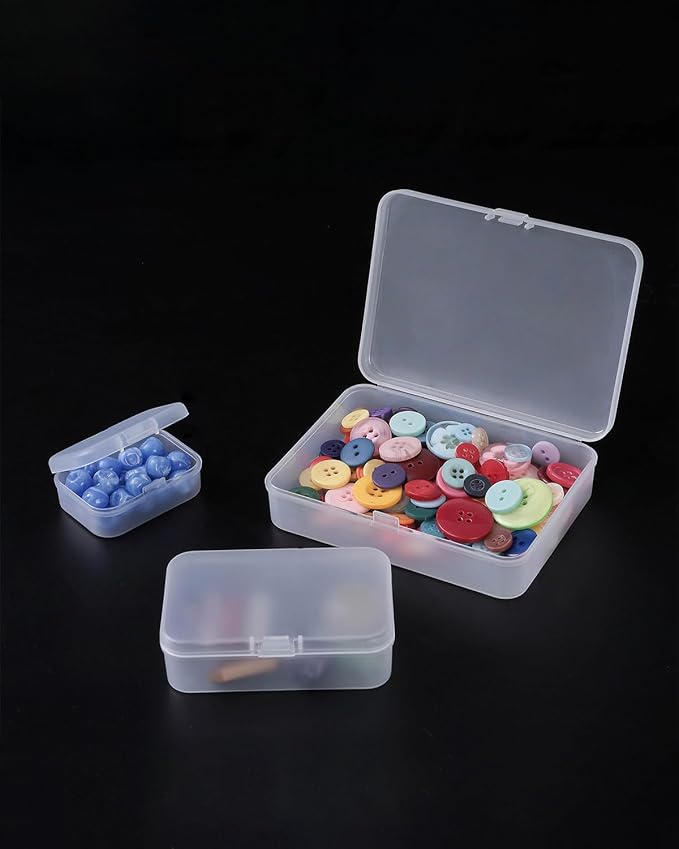 LJY 28 Pieces Mixed Sizes Rectangular Empty Mini Plastic Storage Containers with Lids for Small Items and Other Craft Projects Small Containers with Lids(Frosted)