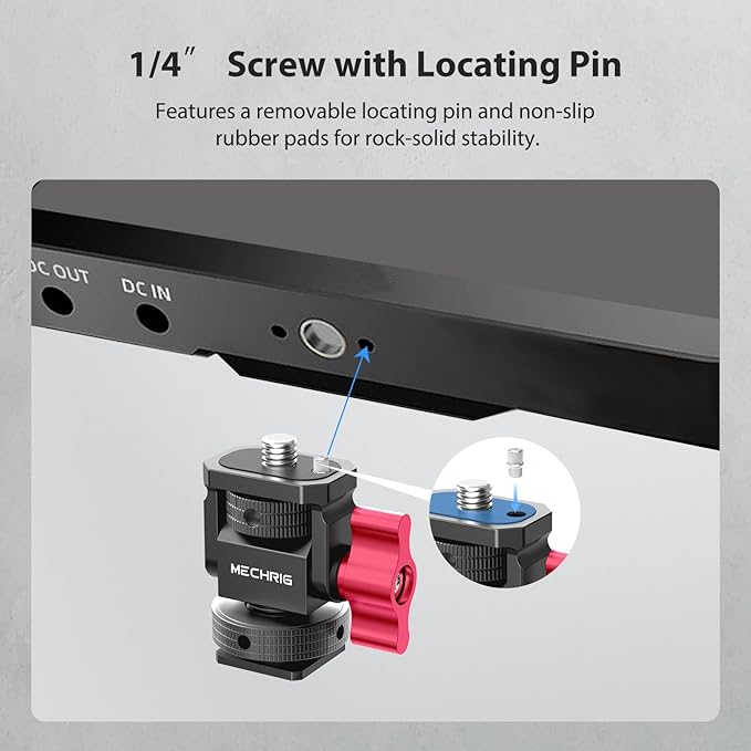 Mini Camera Monitor Mount with Cold Shoe, Aluminum Field Monitor Mount with 1/4″ Screw for LED Light Mic Cage, Cold Shoe Adapter 360° Swivel & 180° Tilt Damping (with Knob 63142)