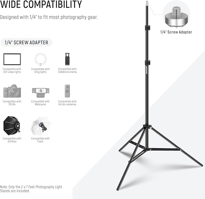 NEEWER Photography Light Stand, 7 Feet / 210cm Aluminum Alloy Photo Studio Tripod Stands for Video, Portrait and Photography Lighting, Reflectors, Soft Boxes, Umbrellas, Backgrounds (2 Pieces)