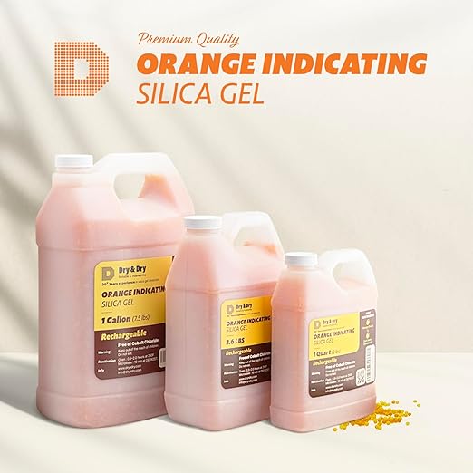 "Dry & Dry" [32 LBS] Premium Orange Indicating Silica Gel Desiccant Beads(Industry Standard 3-5 mm) - Rechargeable(4 Gallon)