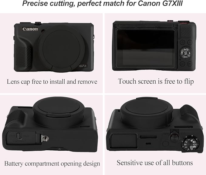 Pocoukate Case for Canon G7X Mark III Camera, Soft Silicone Protective Cover Skin with Removable Lens Cover for Powershot G7X Mark iii, Silicone Case with G7X3 Screen Protector Accessories - Black