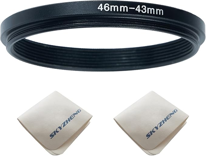 46mm Lens to 43mm Camera Lens Adapter 46mm to 43mm Step Down Ring Adapter Ring for All Brands of UV ND CPL, with Premium Lens Wiping Cloth 2 Pack (46mm-43mm)