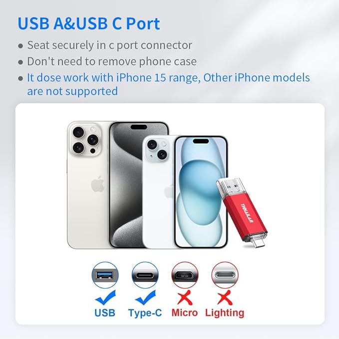 Thkailar USB Flash Drive 512GB,Type A and Type C Ports 2 in 1 OTG USB 3.1 Thumb Drive,Memory Stick for Business Traveler Compatible with iPhone 15/Android Phone/PC/Mac Pro/Laptop(Red)