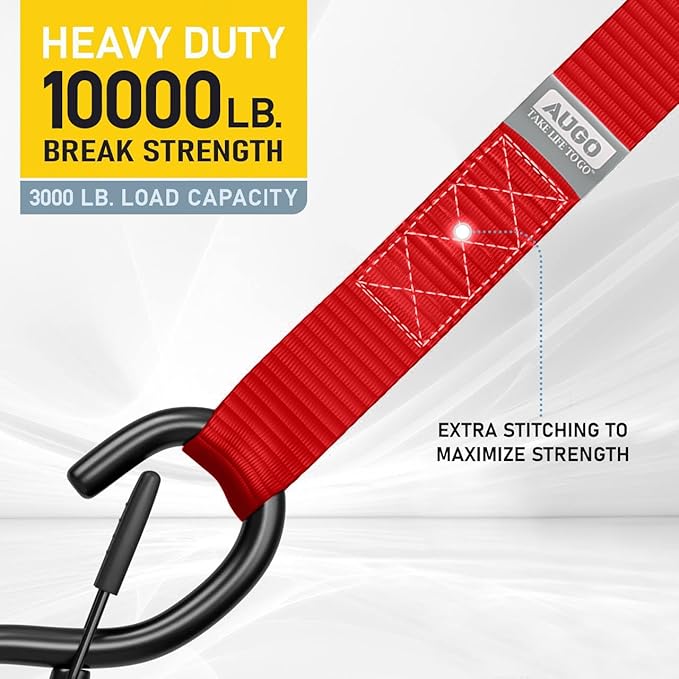 AUGO Heavy Duty Soft Loops –Pack of 6-1.5” x 17” Tie Down Anchor Straps for Use w/Ratchet Strap Hooks – 3000Lb Load Capacity & 10,000Lb Break Strength – Great for Motorcycle, Bike, Roof Rack, Etc.