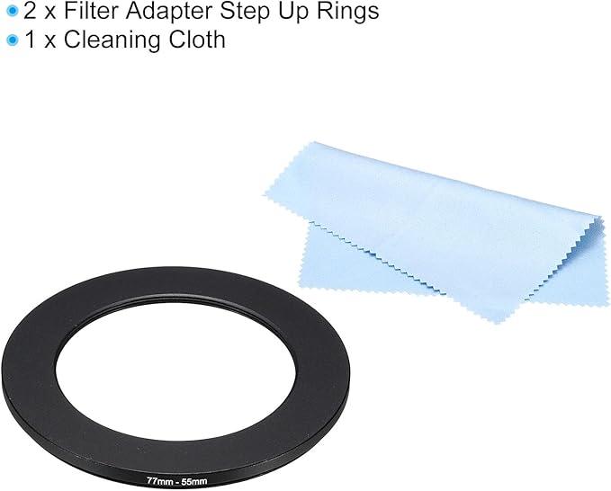 PATIKIL 77mm-55mm Metal Step Down Ring with Cleaning Cloth, 2 Pack Camera Lens Filter Adapter Ring Aluminum Filter Adapter Ring for Camera Lenses Hood, Black