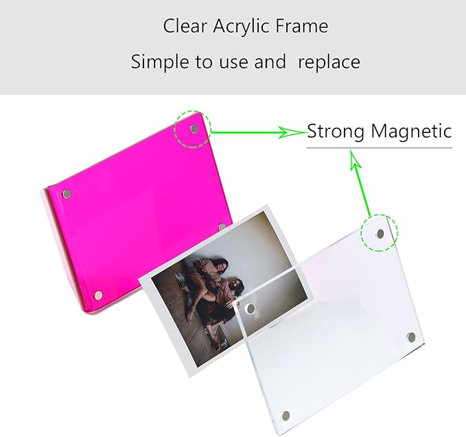 shantmay Acrylic Magnetic Picture Frames for Instax Polaroid,Table Top Mini 2x3 Wallet Size Photo Frame for Desk Decor (colorful 4 pack)