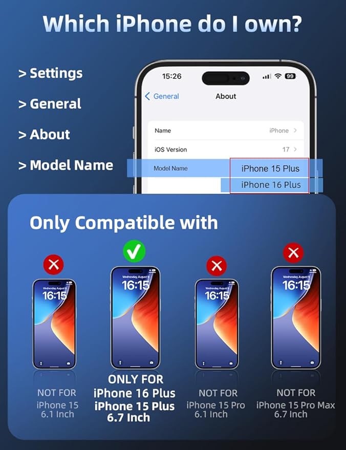 ruwa Screen Protector for iPhone 15 Plus/16 Plus [6.7 Inch] [3-Pack] Tempered Glass Film with Easy Installation Frame, Ultra HD, 9H Hardness, Scratch Resistant, Case Friendly