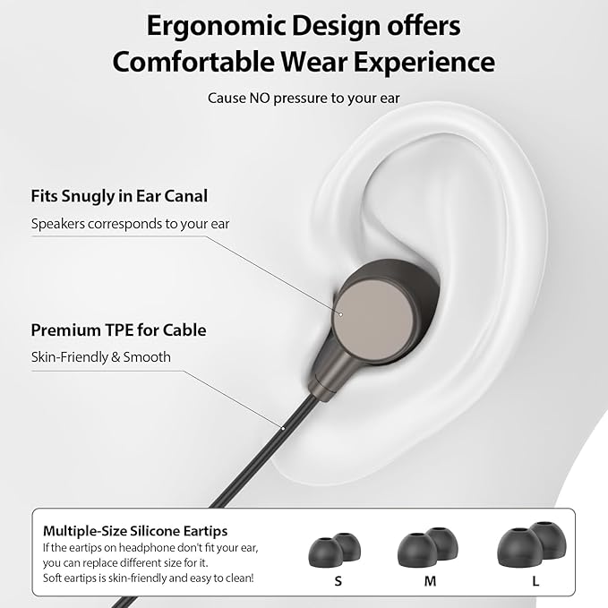 Jiunai Headphones USB C Wired Earbuds for iPhone 17 Pro Max 16 15 Mic in Ear Magnetic S M L Ear Tip Noise Isolated Volume Control Corded Type C Earphone for iPad Pro M5 Air for Galaxy S26 Gun Metal
