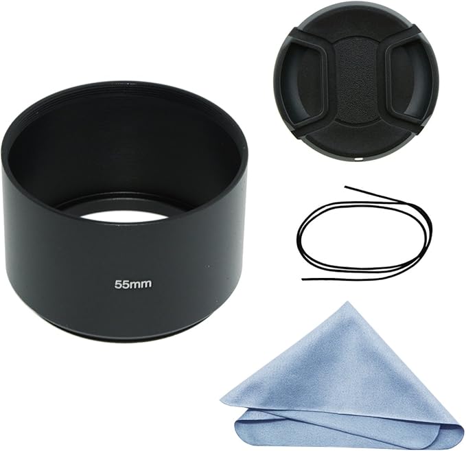 SIOTI 55mm Lens Hood, Oxidation Matte Anti Reflective Treatment, Aluminum Alloy, with 1 * 58mm Lens Cap, Compatible with Sony/Canon/Nikon/Fuji etc >85mm Camera Lens