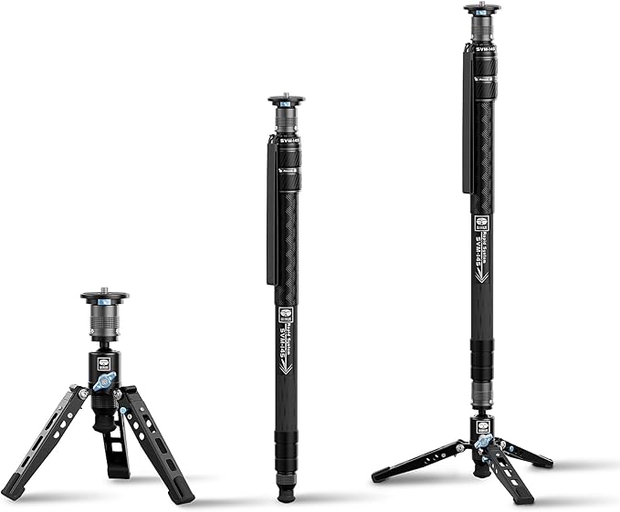 SIRUI SVM-145 Rapid Monopod with Feet, 57” Professional Carbon Fiber Camera Monopod, One-Step Rapid Height Adjustment, Modular 3 in 1, Max Load 22lbs