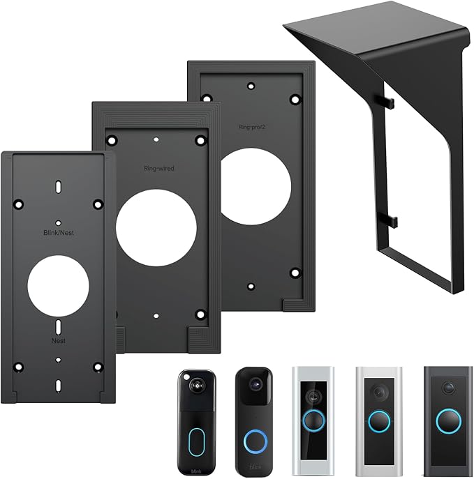 OLAIKE Doorbell Rain Anti-Glare Cover Compatible with Ring Video Doorbell Pro/Pro 2/Wired and Blink Video Doorbell 1st/2nd Gen,Doorbell Waterproof Bracket for Brick Wall & Apartment Doorbell (A-Black)
