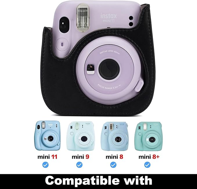 Frankmate Instant Camera Case Compatible with Fujifilm Instax Mini 12 11/9/8/8+ PU Leather Bag with Pocket and Adjustable Shoulder Strap Mini Photo Album (Black)