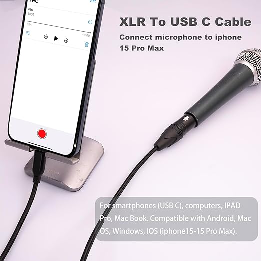 6FT USB C to XLR Female Audio Cable - Compatible with Microphones, Smartphones, Tablets